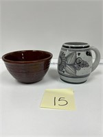 Vtg Mexico Gomez Pottery Mug & Brown Glazed Bowl
