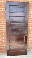 Antique 5 panel door with hardware, 72x 29 3/4