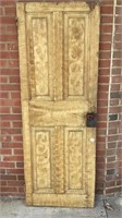 Antique painted panel door with hardware, 70 x 25