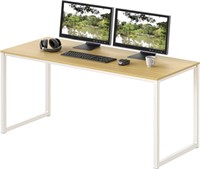 SHW Home Office Computer Desk, White Frame w/Oak