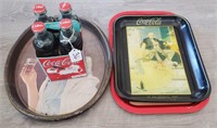 3 Coca-Cola Trays & 4 Set Bottles