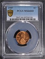 1957 LINCOLN CENT PCGS MS-66 RD