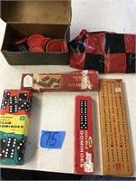 DOMINOS, CHECKERS, CRIBBAGE BOARD