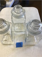GLASS CANISTERS. (3)