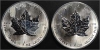 (2) 2008 1 OZ .999 SILVER CANADIAN MAPLE ROUNDS