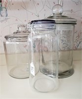 3 Glass Canisters with Lids.