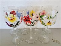 7 Hand Painted Wine Glasses