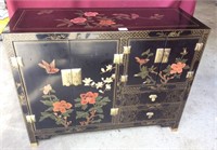 Vintage Black Lacquer Asian Cabinet
