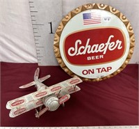 Schafer Beer Cap Wall Sign & Beer Can Airplane
