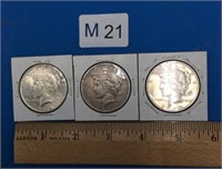 Three 1922 Peace Liberty Head Silver Dollars