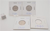 4 pièces de 5 cents, Canada, 1929-38-39-40