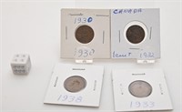 4 pièces de 1 cent, Canada, 1930-32-33-38