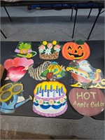 Vintage Metal Holiday Signs Lot TIN Halloween