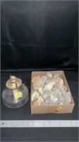 Sea shells and glass oil lamp, no shade