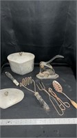 Various vintage items, pot with lid utinsils
