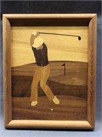 8.5X11 INCH FRAMED WOOD INLAY GOLF SCENE