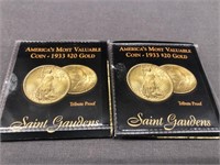 2- 1933 $20 GOLD TRIBUTE PROOF