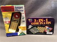 NIB KIDSMART SMART PHONE AND 3-IN-1 GAME IN A TIN