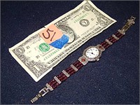 Vintage Avon Jeweled Watch w/ Purple Bead Band