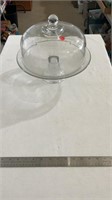 Glass cake stand with lid.