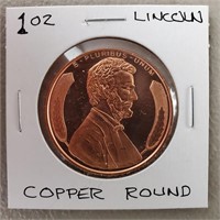 1oz Lincoln Copper Round