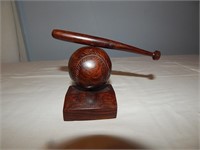 Carved Iron Wood Baseball & Bat