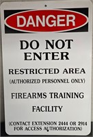 Firearms Training Facility Aluminum Sign 12x18