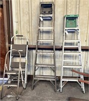7' aluminum ladder, 6' aluminum ladder, 2 step