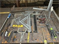 miscellaneous lot: clamps, chisels, layout tools,