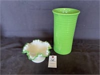 Fenton Compote Dish & Bauer Green Vase