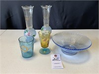 VTG  Pair of 1940’s Blue Blow Glass Vases