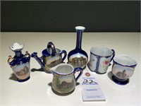 6 Cobalt Blue Souvenir Glass Pieces