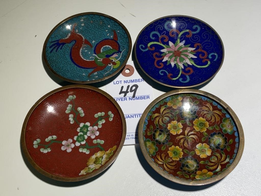 4 VTG Chinese Cloisonné Floral & Dragon Plates