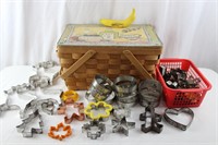 43 Pcs. Vintage Tin Cookie Cutters & Picnic Basket