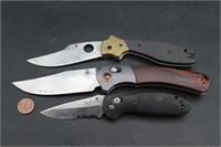 3 Folding Knives, Spyderco, Pardue, Benchmade
