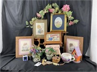 VTG Cross Stitched Pictures, Wood Shelves & More!