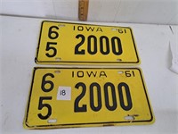 1961 Set of Iowa License Plates