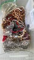 Box lot of beaded necklaces, mostly wooden beads,