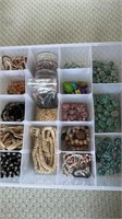 Large divided box of stone beads, jewelry, making