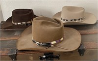 3 Cowboy Hats; Stetson, Bailey - 6 7/8