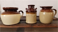 Vintage Brown and Tan Earthenware Pitchers