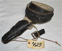 Vintage hand tooled leather pistol belt & holster