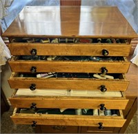 Wooden Sewing Set of Drawers; Filled