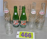 Vintage 7UP and Pepsi bottles