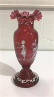 Antique Fenton Mary Gregory Cranberry Vase K16A