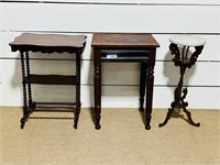 (2) Vintage Side Tables & Marble Top Stand