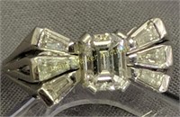 Platinum Diamond Ring. 4.1 Dwt. 1 Ct Center Diamon