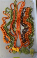 Tray Lot Estate Coral And Jade Beaded Necklaces,