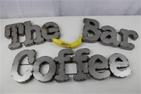 3 Rustic Metal "Coffee Bar" Bubble Letter Plaques