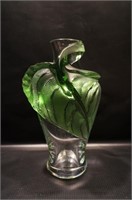 Vintage LaLique Tenage Green Leaf Vase Crystal
